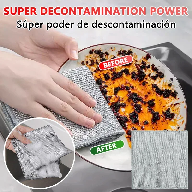

Steel Wire Dishcloths Double -layer Silver Cleaning Cloth Magic Dish Towel Reusable Non Stick Oil Dishcloth Pot Rust Removal