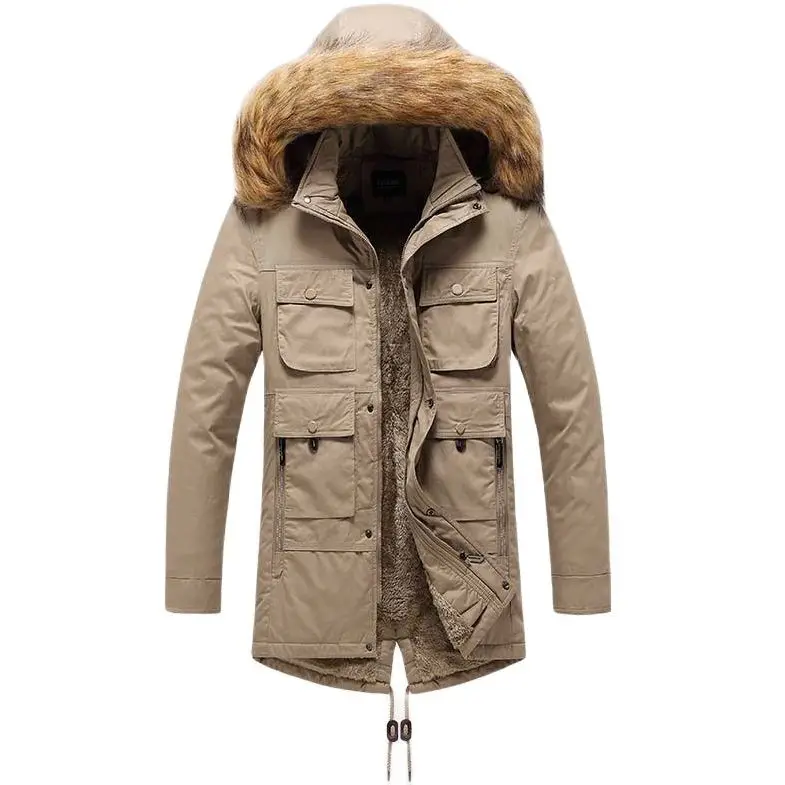

Winter Parkas Jackets for Men Thick Warm Fleece Lined Hooded Fur Collar Coat 2023 Outdoor Casual Pockets Windproof Jacket Hombre