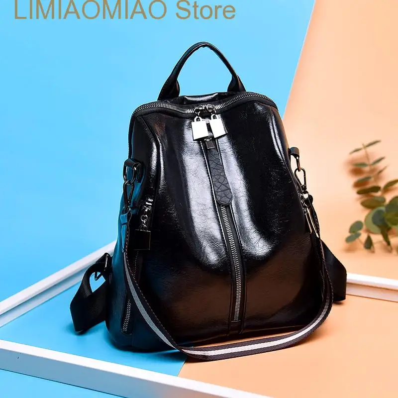 

New Fashion High Quality Women's Leather Backpack Ladies Double Shoulder Bag Large Capacity Backpacks for School Teenage Girls