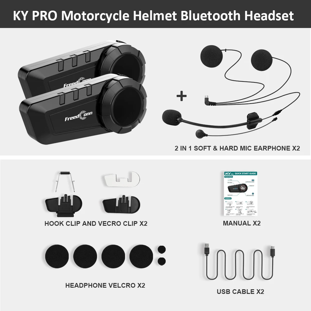 

Мотогарнитура Freedconn KY Pro С Bluetooth-интеркомом, Дальностью Действия 1000 М, 6-динамиковой Системой И Водонепроницаемостью