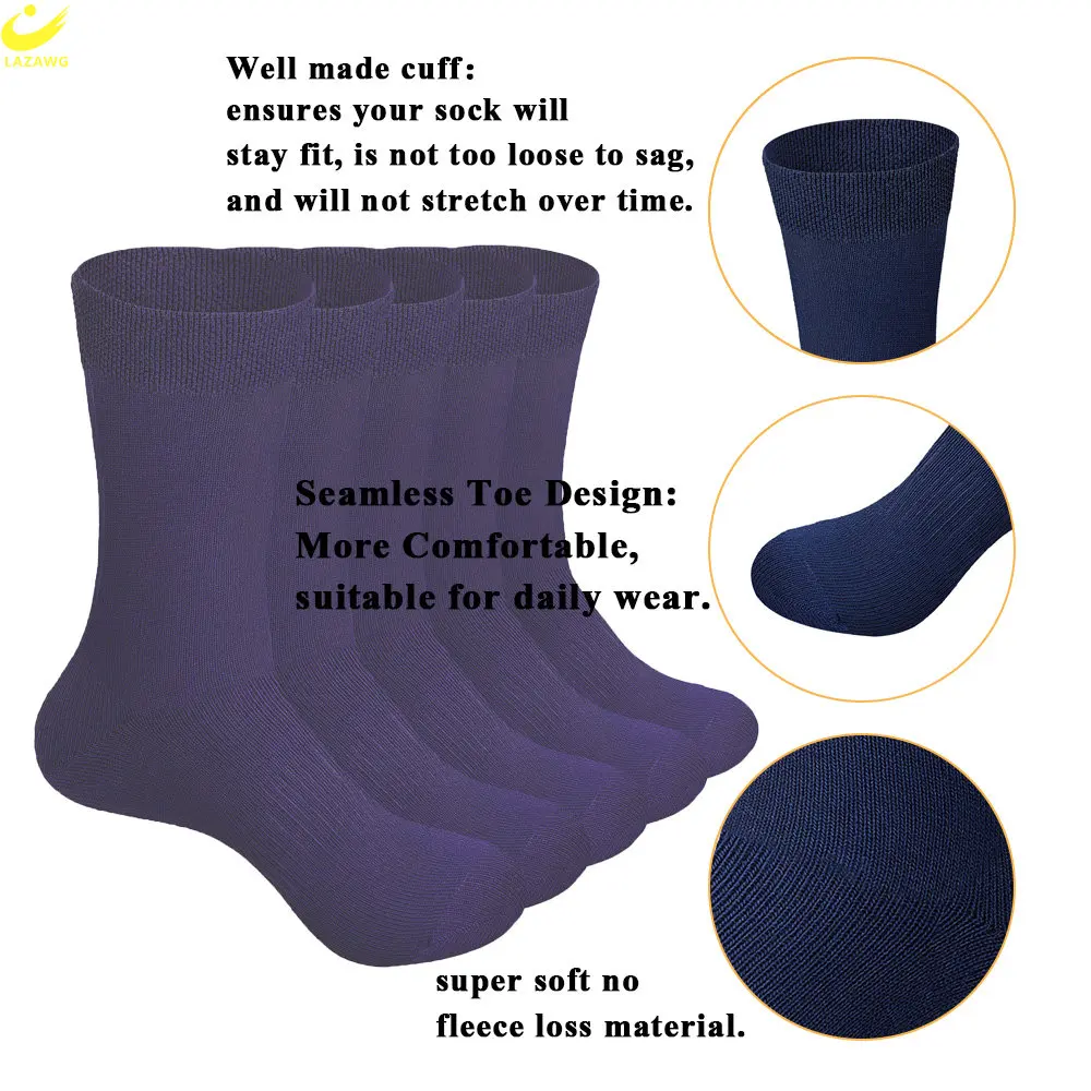 LAZAWG 5 Pair Men's Bamboo Fiber Socks Harajuku Retro Breathable Business Man Socks Black Long Sock Deodorant Gift