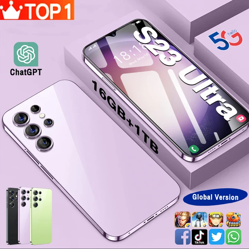 

S23 Ultra Smartphone Original 7.3 Inch 16GB+1TB Unlocked Mobile Phones 6800mAh 4G/5G Network Celular 48+72MP Android Cell Phone