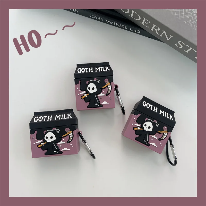 

Fashion Cool Grim Reaper Goth Milk Bluetooth Headset Cover for Airpods 1 2 3 Pro Silicone Airpods Case