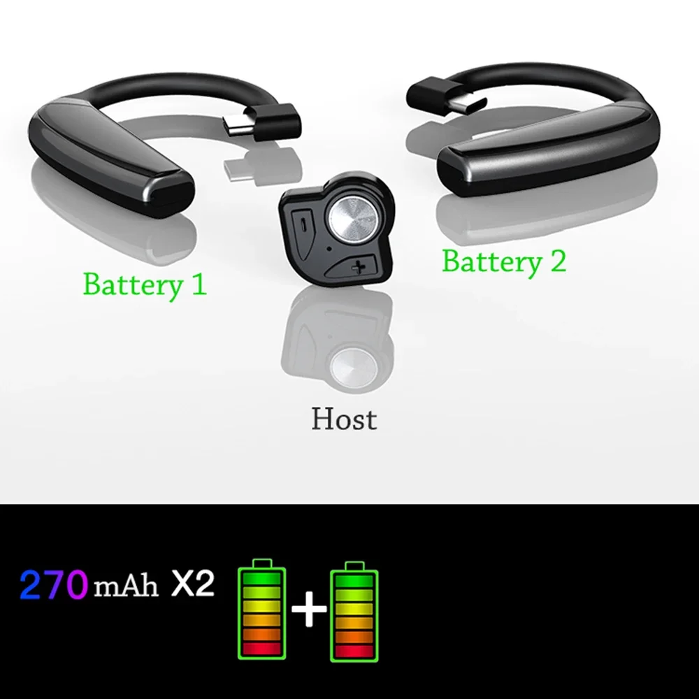 Фото Bluetooth5.0 Наушники Два аккумулятора Bluetooth-крючки для наушников Беспроводная гарнитура Handfree 270 мАч с микрофоном Запасная батарея №3
