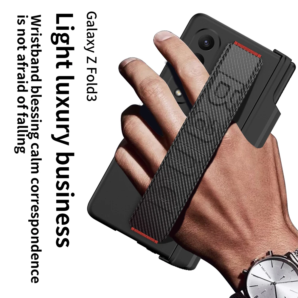 Magnetic Pen Holder Protective Case For Samsung Galaxy Z Fold4 3 Case Fold3 Shockproof Hinge Case With Wrist Strap & Screen Film