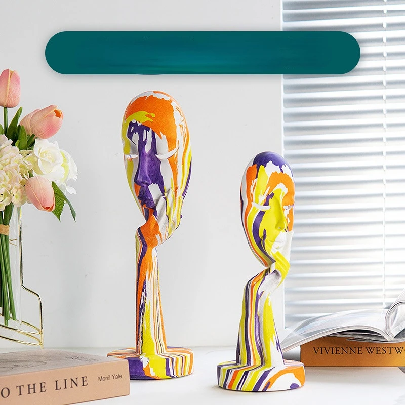 Painted Colorful Woman Face Figurines Ornaments Modern Creative Home Living Room Desktop Art Statue Woman Face Sculpture Decor