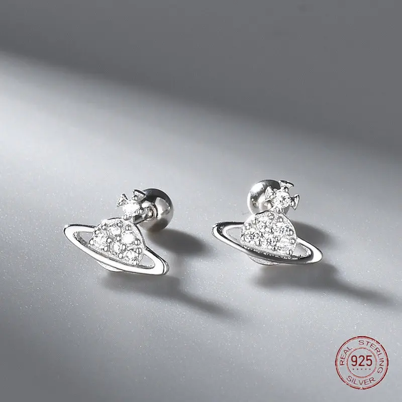 

925 Sterling Silver Stud Earrings Planet Earring for Women Personality Wedding Screw Stud Earrings Party Jewelry Gift