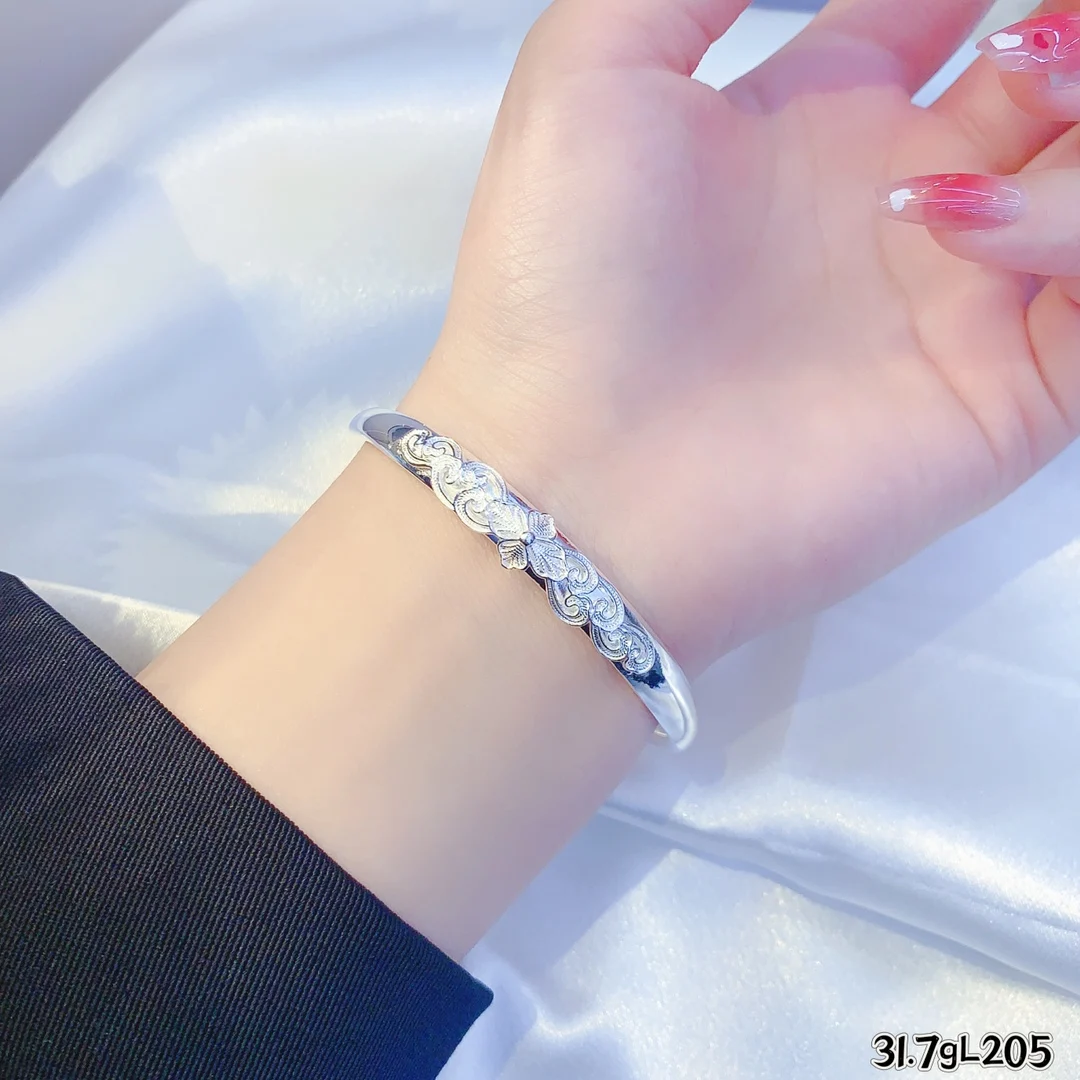 

Auspicious Sterling 999 Silver for Woman and Man Happiness Flower Fine Jewelry Silver Bracelets