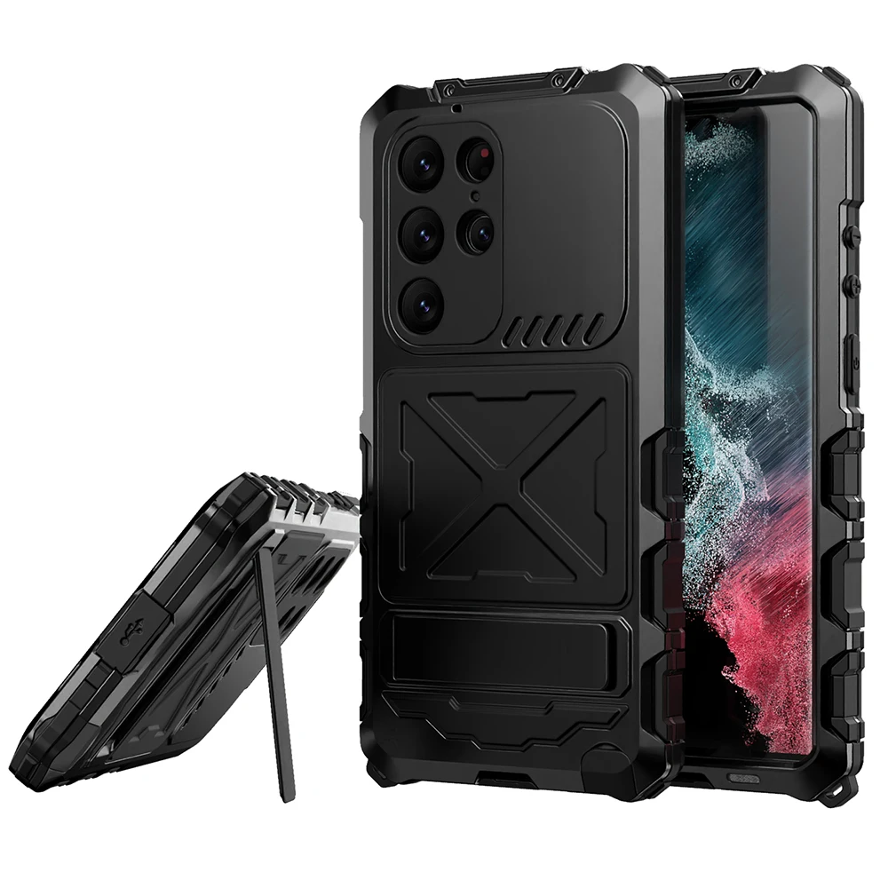 

Heavy Metal Aluminium Armor Case Samsung Galaxy S23 ultra Hybrid Silicone Stand Shockproof Dustproof Cover