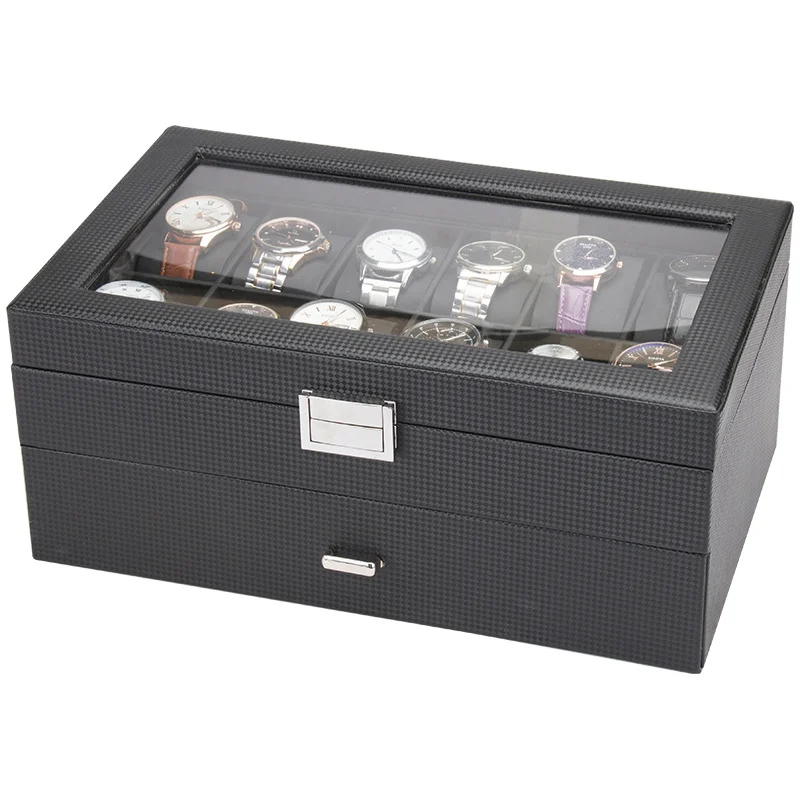 2 Layers 24 Grids PU Watch Storage Display Box Storage Organizer Built In Black Flannel Material Storage Tary Exquisite Style