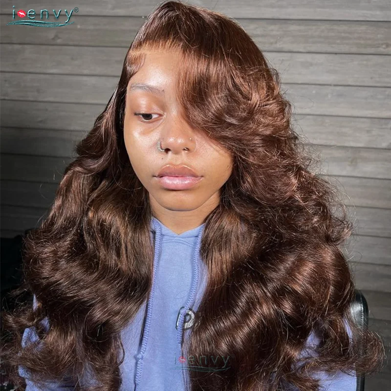 

Chocolate Brown Lace Front Wigs Colored Curly Human Hair Wigs Body Wave Lace Frontal Wigs For Women Preplucked Human Hair Remy