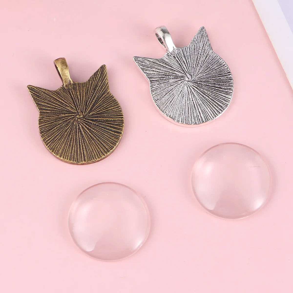 48 Pcs Round Cat Bottom Pendant Charm Alloy Necklace Sets Dome Pendants Necklaces