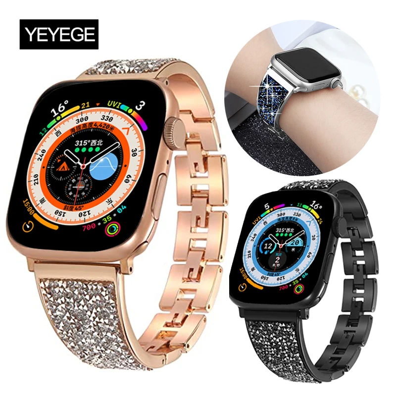 

Стразы ремешок для Apple Watch 45 мм 44 мм 42 мм Ultra 49 мм Женский металлический браслет со стразами для Apple Watch Band 38 мм 40 41 мм SE 7 8