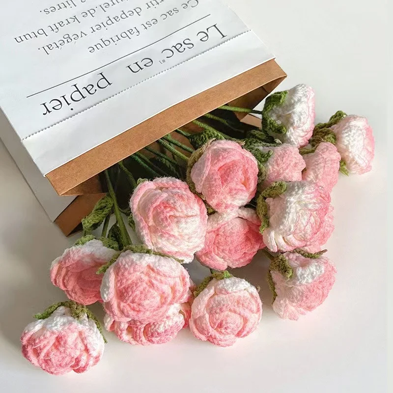 

Artificial Flower Bouquet Eternal Rose Hand Knitted Dried Flowers Fake Flowers DIY Home Wedding Decoration Mother's Day Gift