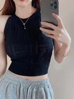 heliar off shoulder women tops 2022 summer women y2k black sexy halter tops knitted hollow out ribbed tops crop tops