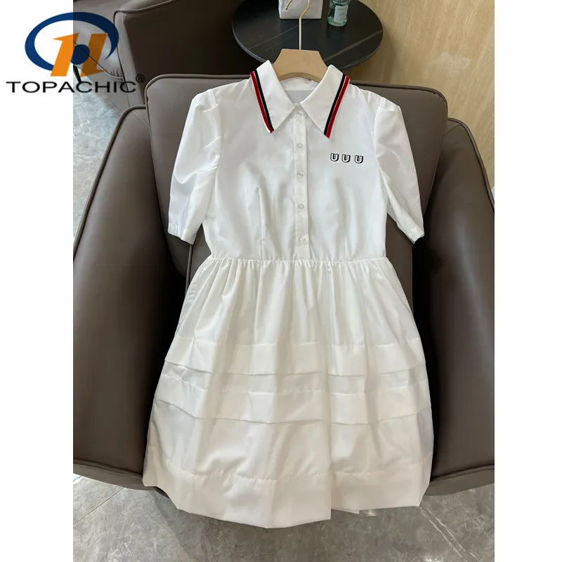 

5.31 High End Quality Lapel Striped Spliced Letter Print Three Quarter Sleeve Mini Cotton Dress Women