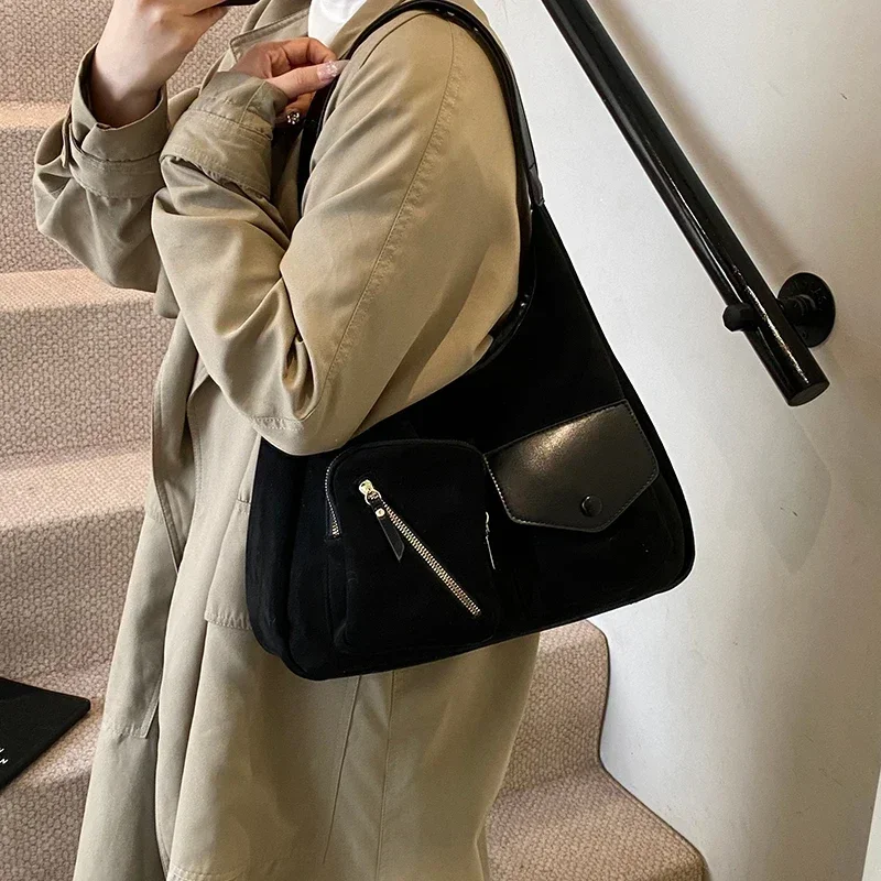 Замшевая сумка на молнии 2024 новый продукт однотонная большая вместимость