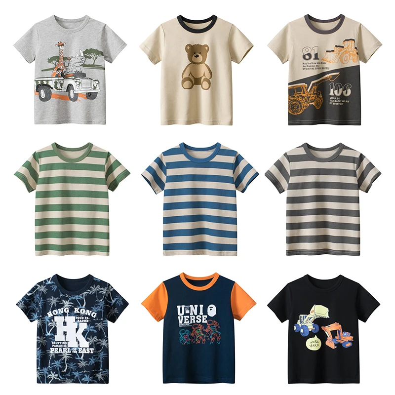 

New T Shirt Children Tops Kids Tee Boys Girls Baby Short Sleeves Cotton Clothing Print Cartoon Clothes for 2 3 4 5 6 7 Years