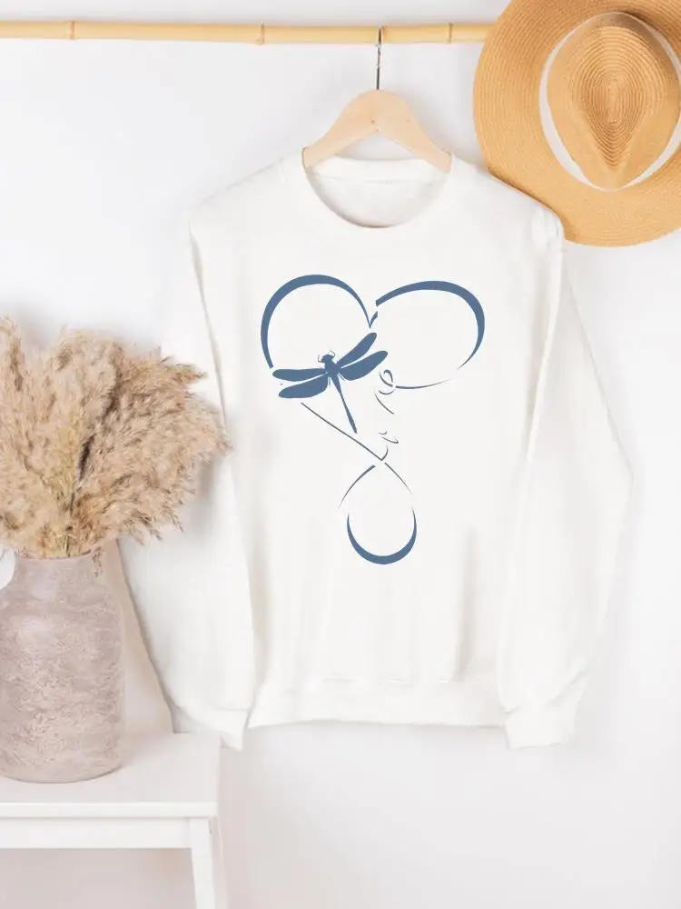 

Женский свитшот с рисунком Love Heart Dragonfly, Повседневная Толстовка с рисунком, пуловер для весны и осени