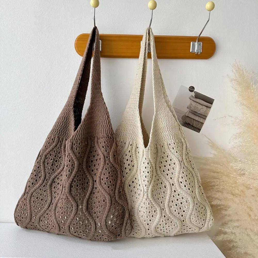 

Knitted Tote Bag Fashion Reusable Handmade Handbag Large Capacity Shopping Bags Women Girls