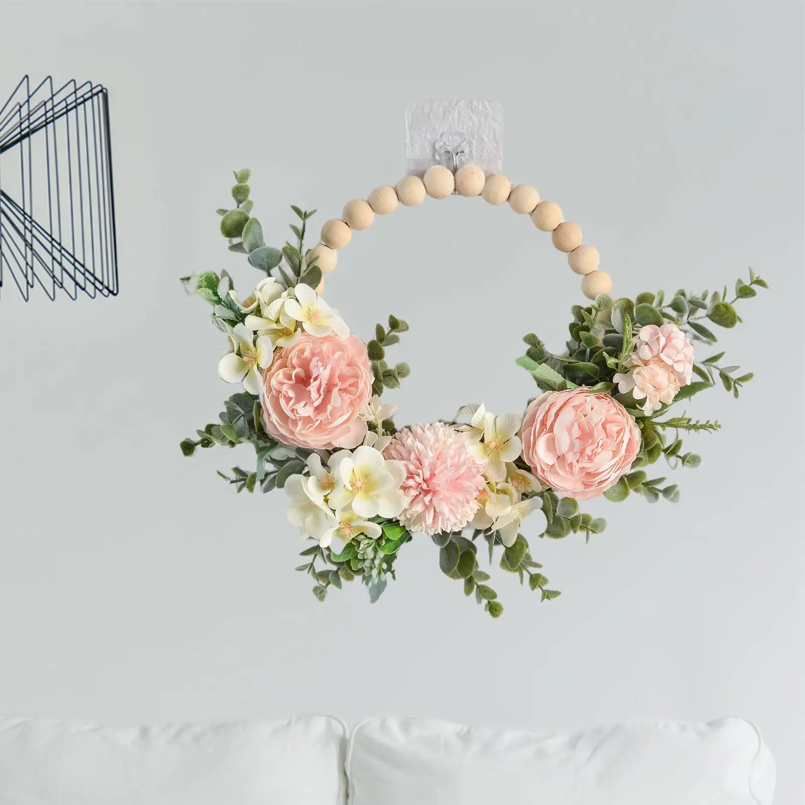 Искусственный пионовый венок Круглый весенне-летний для камина спальни