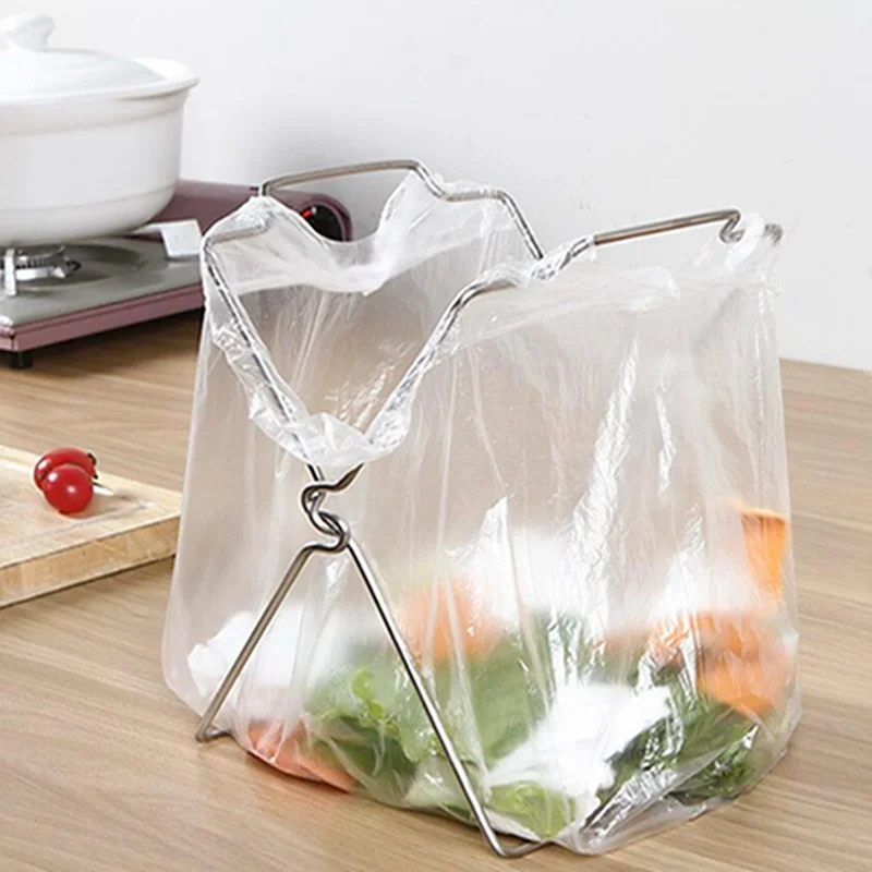 

Stainless Steel Garbage Bag Rack Home Kitchen Countertop Folding Trash Bag Plastic Bag Shelf Organizer Dishcloth Towel Holder
