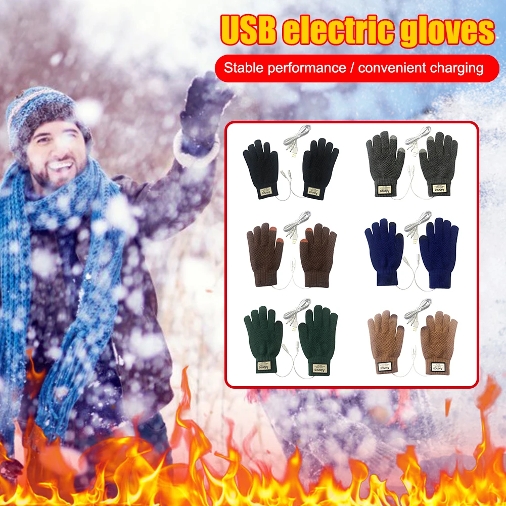 

USB Warm Heating Gloves Electric Constant Temperature Heated Knitting Full Finger Mitten Winter Warmer Heated Full Finger Gloves