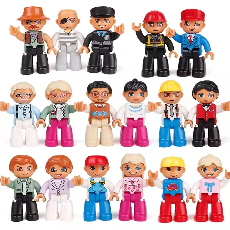 Big Building Blocks Figures Compatible Large Bricks Dolls Careers Family People Series Children Kids Assembly Play House Toys