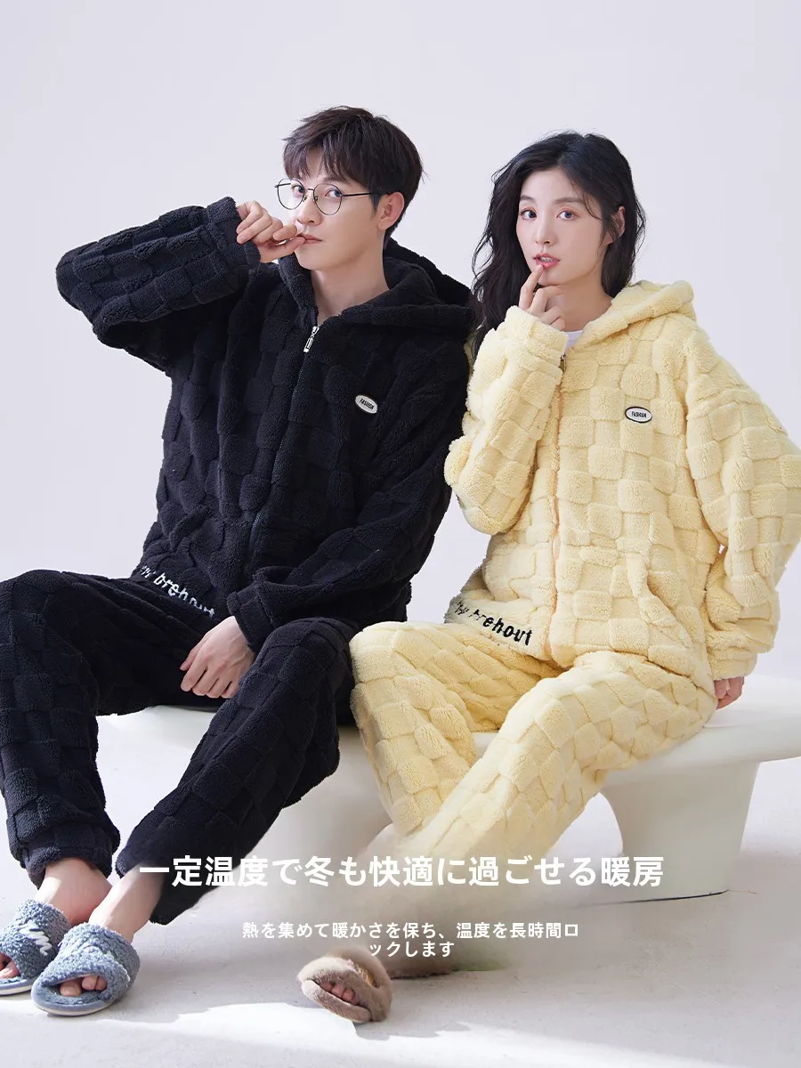 Ancient and Modern @ Couple Pajamas One Man Women Coral Fleece Thickened Warm Autumn Winter 2024 New Home Wear Set