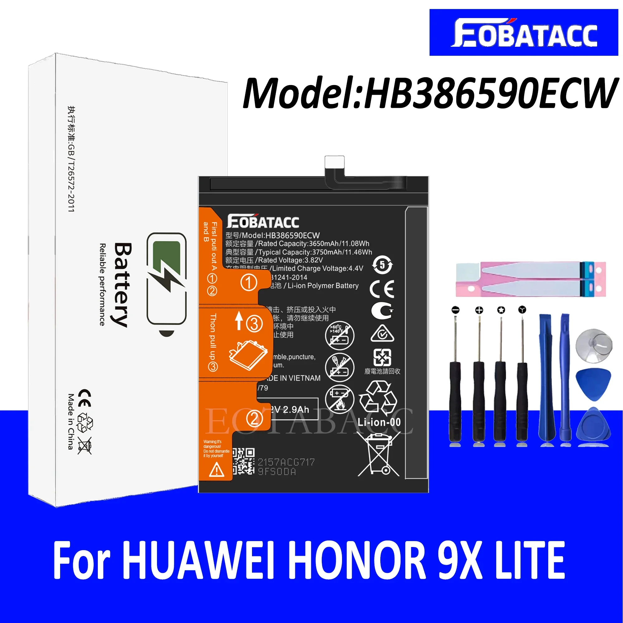 EOTABACC 100% Новый оригинальный аккумулятор HB386590ECW для HUAWEI HONOR 9X LITE + Инструменты