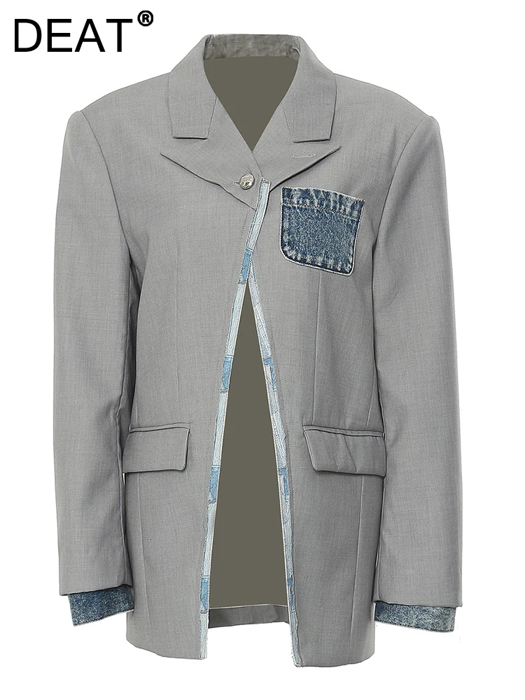 

Женский блейзер с разрезом DEAT, асимметричный пиджак контрастных цветов на одной пуговице, в стиле пэчворк, для осени, 7AB1821, 2023