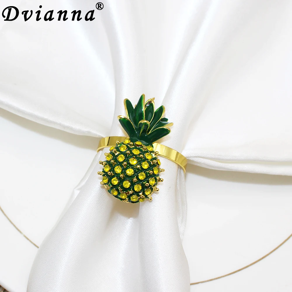 

6Pcs Crystal Rhinstone Pineapple Napkin Rings Elegant Fruit Napkin Holder Rings for Baby Shower Valentine's Day Wedding Decor