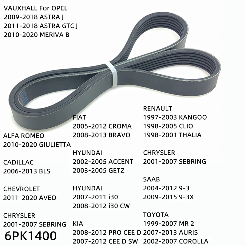 

6PK1400 Engine Air Conditioner Belt V-Ribbed Belts Drive For ALFA ROMEO GIULIETTA CADILLAC BLS CHEVROLET AVEO CHRYSLER SEBRING