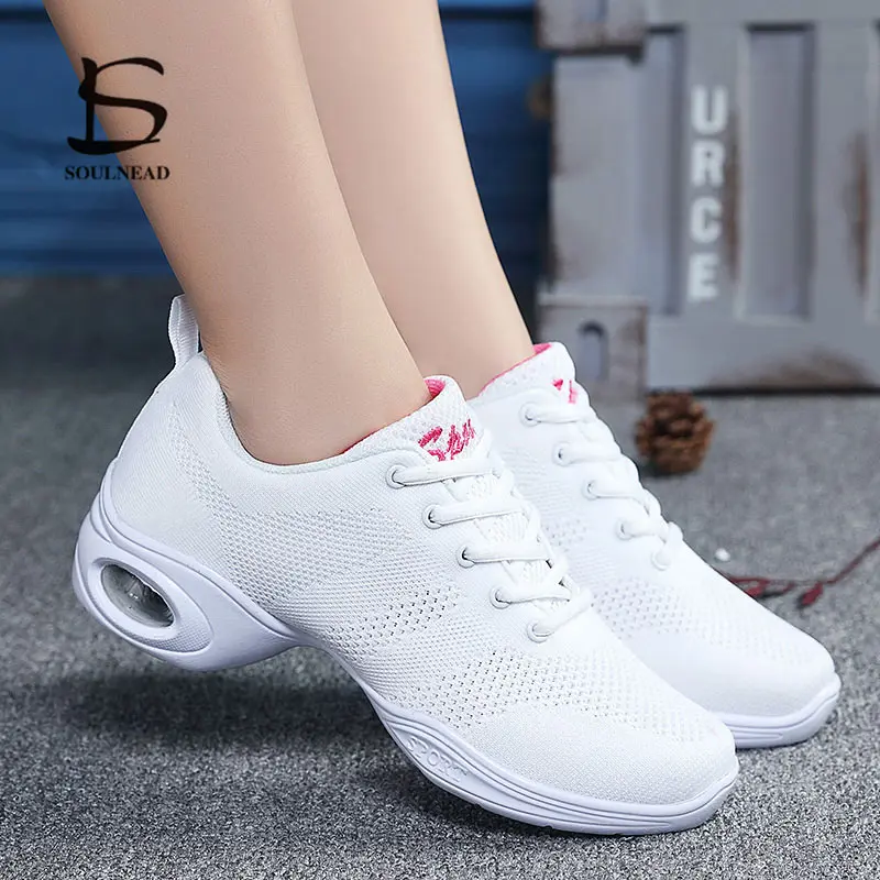 Women's Jazz Dance Shoes Modern Dancing Shoes Mesh Breath Sneakers Light Soft Square Outsole Ladies Practice Aldult Sneakers