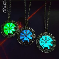 luminous runic pendant viking icelandic vegvisir horror rune circle necklace magical compass amulet collier gift for men