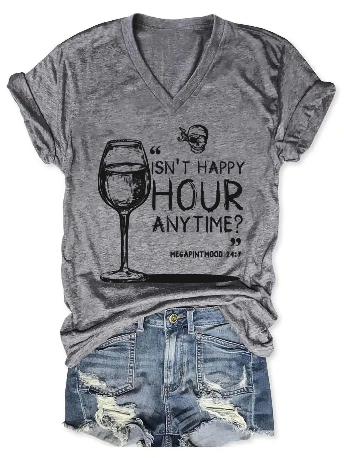 Женская футболка с V-образным вырезом и мемом в любое время виде Мега пинта |