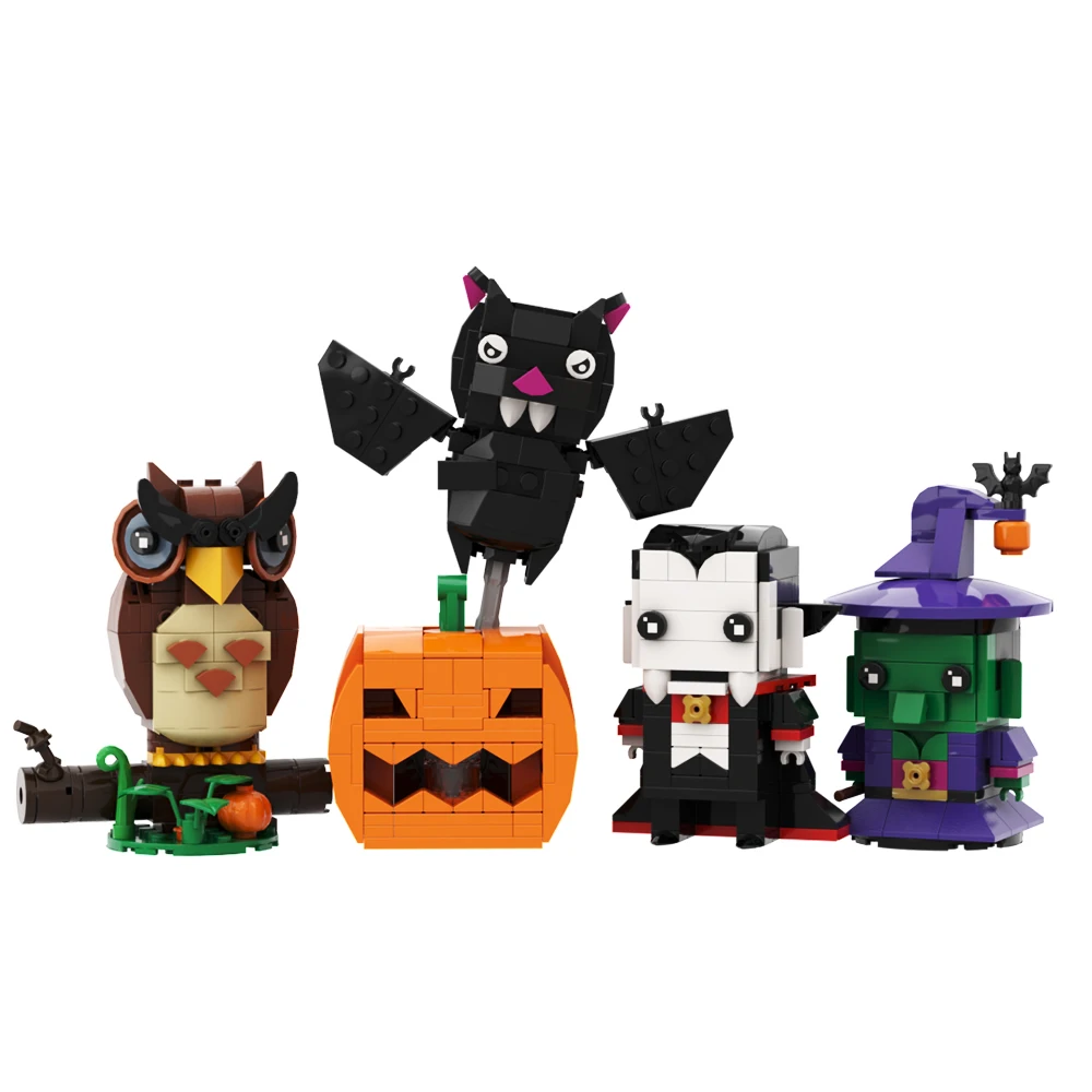 Фото MOC Хэллоуин Brickheadz Набор строительных блоков Сова Тыква Летучая мышь ведьма Вампир Террор Кирпичи Тыква Призрак Игрушки для подарка №4
