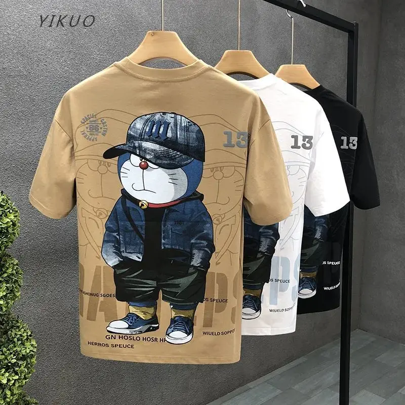 

Cartoon Printed Short-sleeved Pure Cotton T-shirtt For Men Tide Brand Trend 2023 New Summer Clothes Men's Handsome Short Sleeve