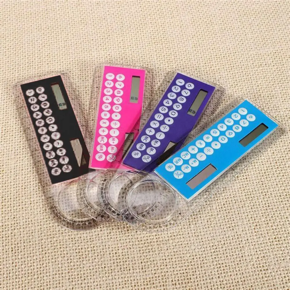 

School Supplies Calculator Mini Solar Transparent Ruler with Magnifier Student School Supplies