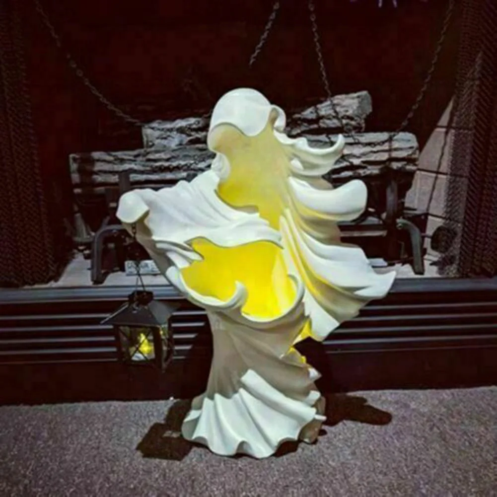 

Halloween Witch Statue -Ghost Sculpture With Lantern Hell Messenger Scary Resin Crafts Halloween Light For Home Decor Supplies