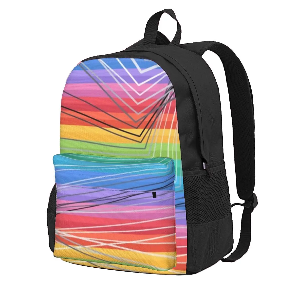 

Geo Print Backpack Rainbow Stripes Hiking Backpacks Teen Colorful Soft High School Bags Stylish Rucksack