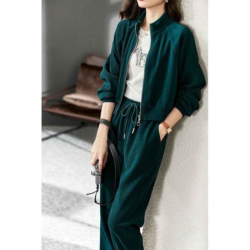 Vimly Corduroy Pants Women 2022 Autumn Winter Fashion Casual Loose Stand Collar Short Jacket Coat Two Piece Pants Set V5817