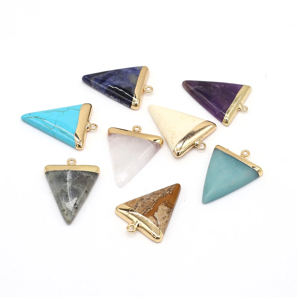 

2pcs Natural Stone Agates Triangle Flash Labradorite Amethysts Pendant for Women Necklace Earring Jewelry Size 22x30mm