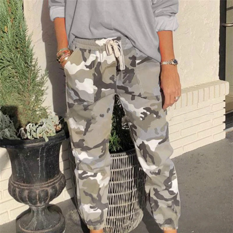

Women's Elastic High Waist Harem Pants Camo Cargo Trousers Casual Pants Military Army Combat Camouflage Sports Pencil Pants