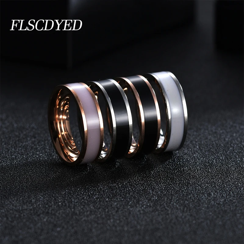 

FLSCDYED 2022 Fashion Black White Dripping Oil Men Rings Galvanized Stainless Steel Gold Silver Color Women's Jewelry for Party