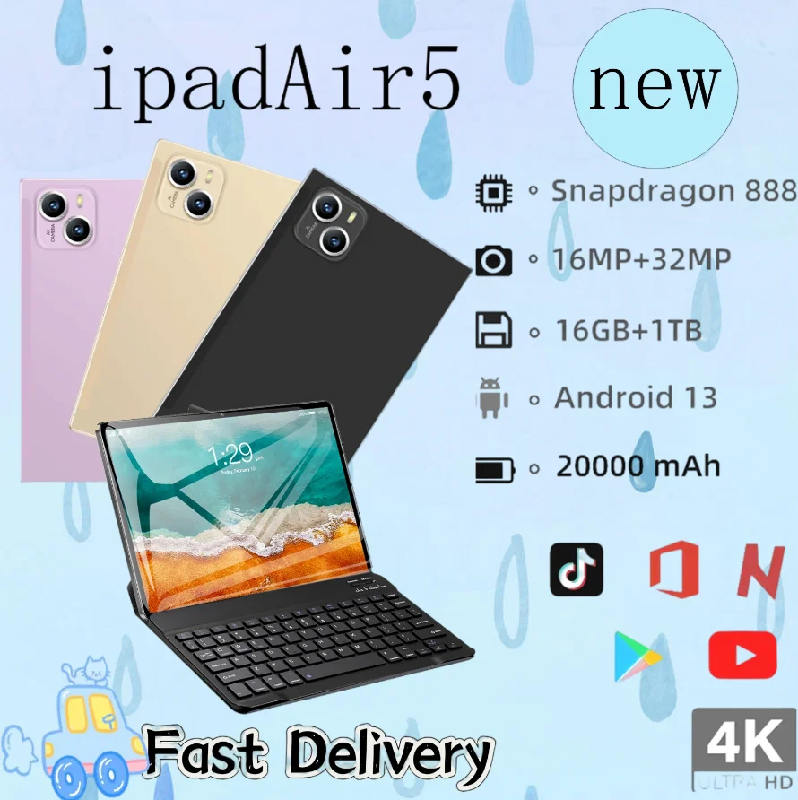 2023 Global Edition Новый планшет AIR5 Android 11 дюймов 13 Bluetooth 5.0 16 ГБ ОЗУ 1 ТБ ПЗУ 8000 мАч WPS 5G/4G WIFI