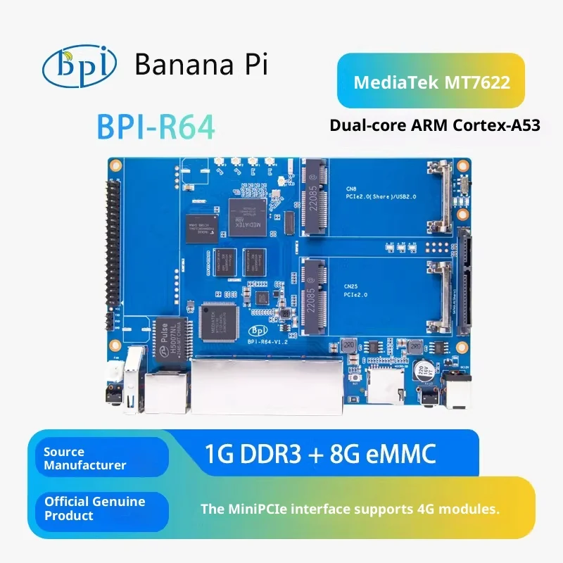 Фото Плата для разработки Wi-Fi роутера Banana Pi BPI-R64 на базе MediaTek MT7622 64-бит, с открытым исходным кодом №1