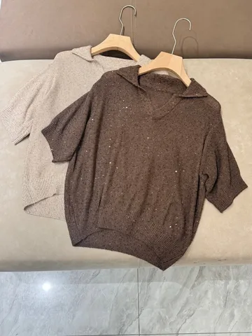 Женская элегантная однотонная льняная блузка-поло с короткими рукавами