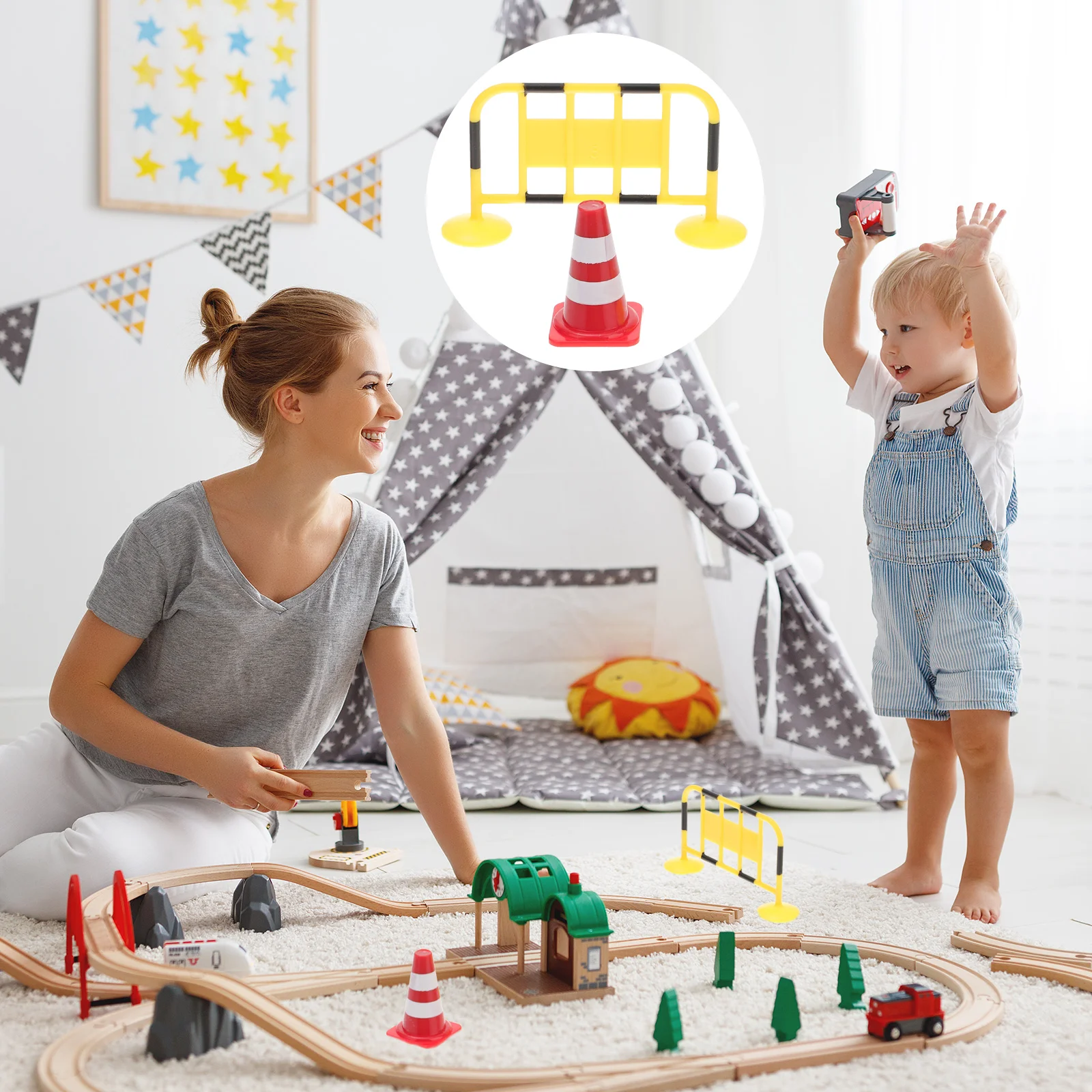 

32 Pcs Fence Mini Roadblock Toy Kidcraft Playset Adhesive Tape Cognitive Abs Traffic Fitness Soccer
