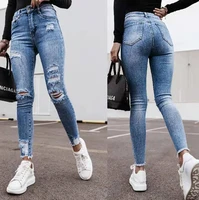 2022 new jeans street hipster fashion more than a pocket high waisted ripped skinny jeans for women fake zippers pencil pants